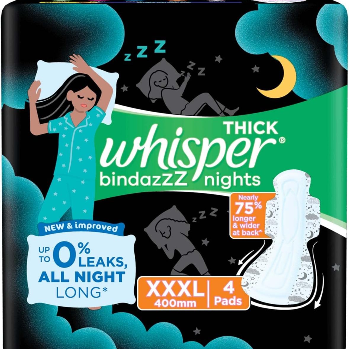 Whisper Bindazzz Nights Sanitary Pads (XXXL Wings)