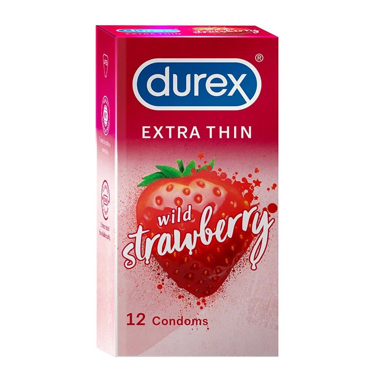 Durex Extra Thin Wild Strawberry Flavoured - 12 Condoms