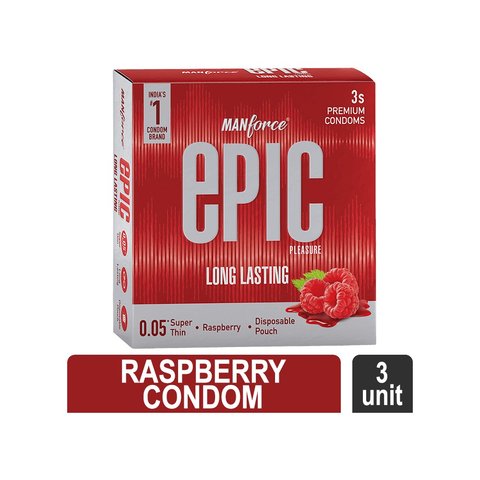 Manforce Epic Pleasure Condoms | Long Lasting, Super Thin, Raspberry Flavour | Disposable