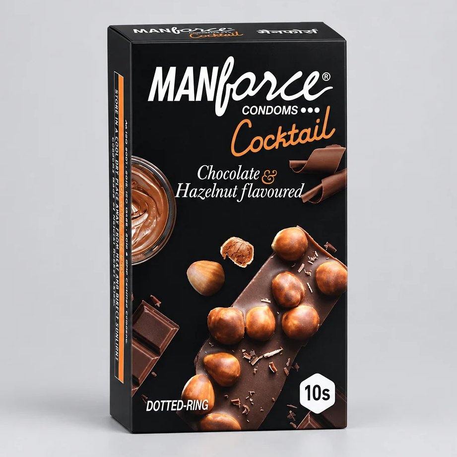 Manforce Cocktail Chocolate & Hazelnut Dotted Ring Box Of 10 Condoms